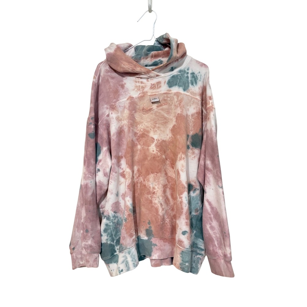 Nike Sportswear Tie Dye Oversized Hoodie Pink Teal XL DO6213-361‎ Swoosh Logo